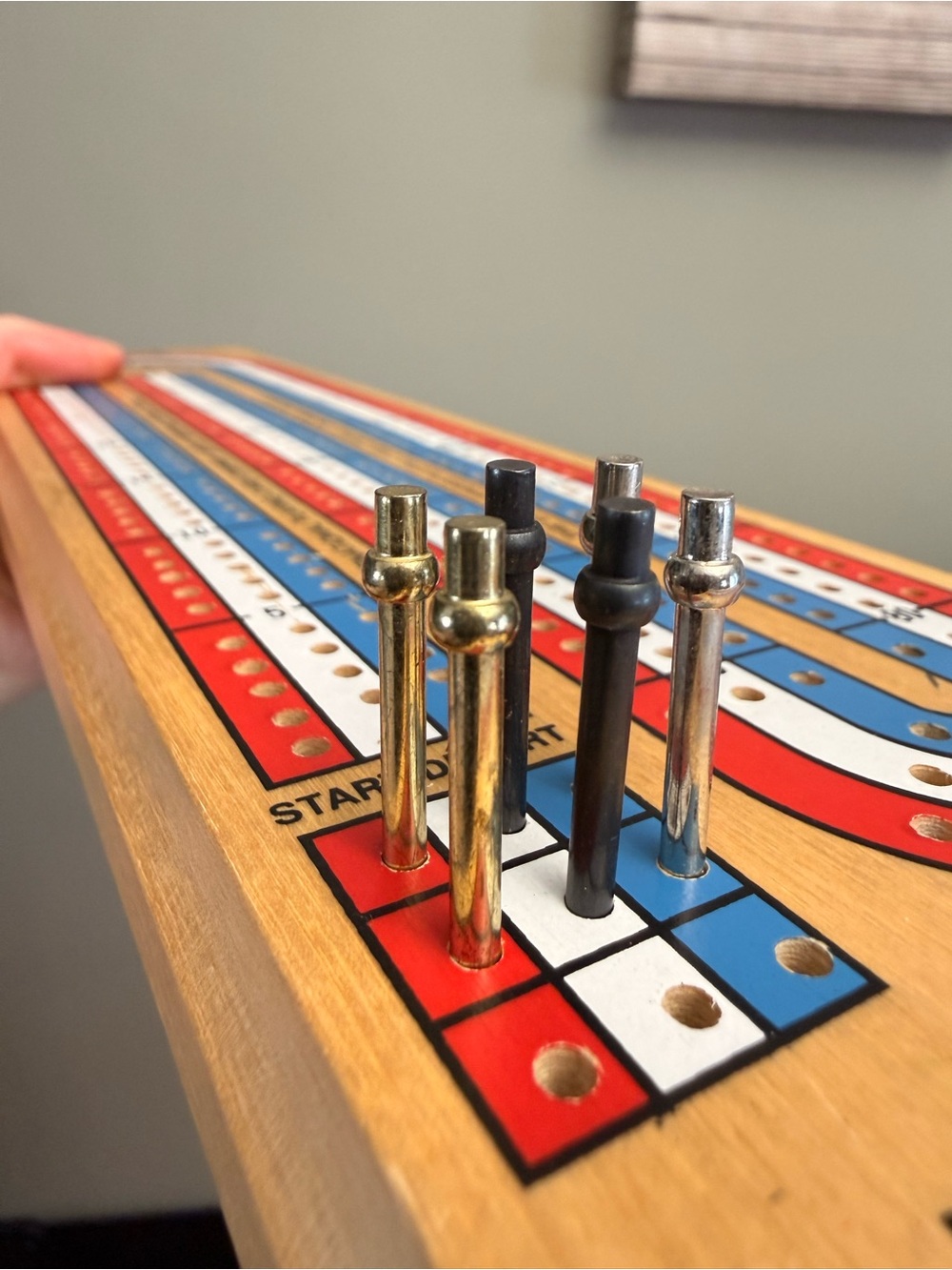Vintage Wood Cribbage Board Crib Board Game Wooden 3 Lane Family Games